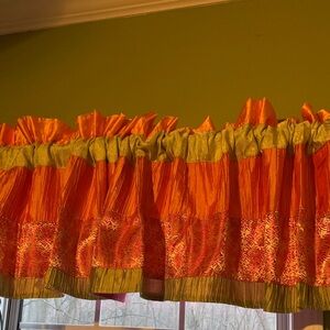 Set of 2 Orange, Pink & Green Ruffled Window Valances.